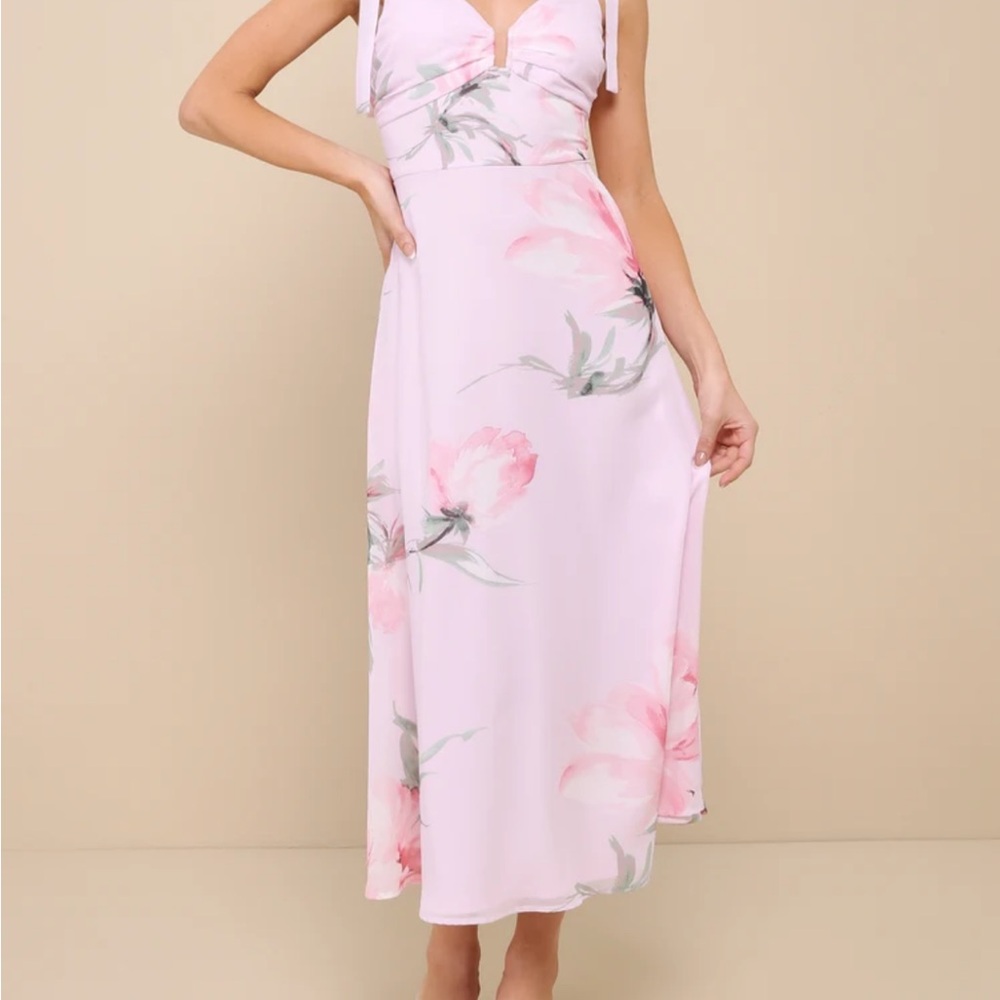 Lulu's Blush Floral Midi Dress